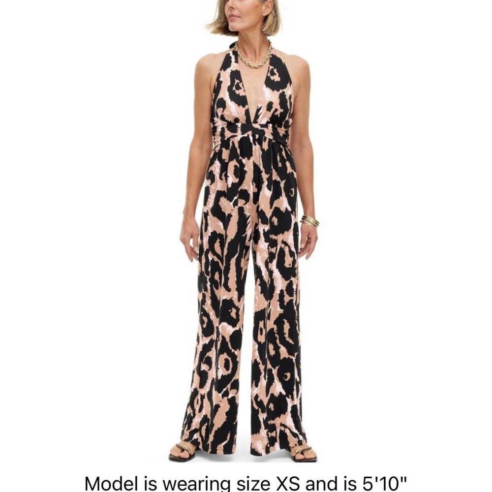 REDUCED!!!  DVF For Target Print Halter V Neck Jumpsuit 🖤🤎💖